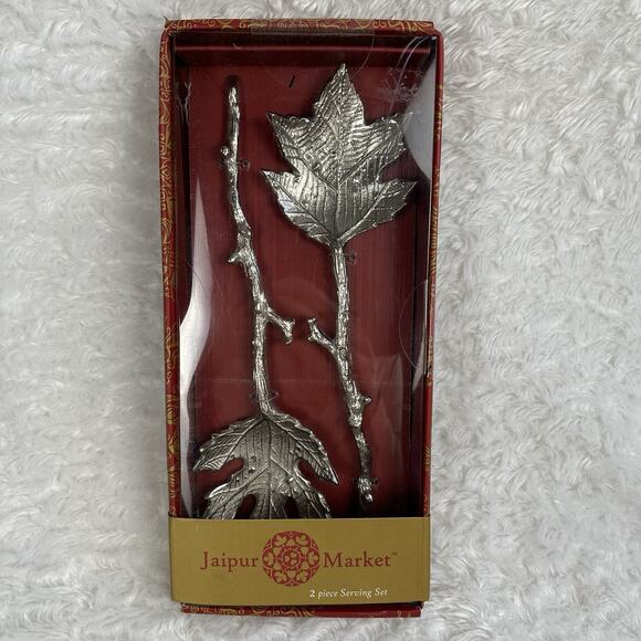 Jaipur Market Handcrafted in India- 2 Piece Serving Set-Large Leaf Shape Spoon - Picture 1 of 7